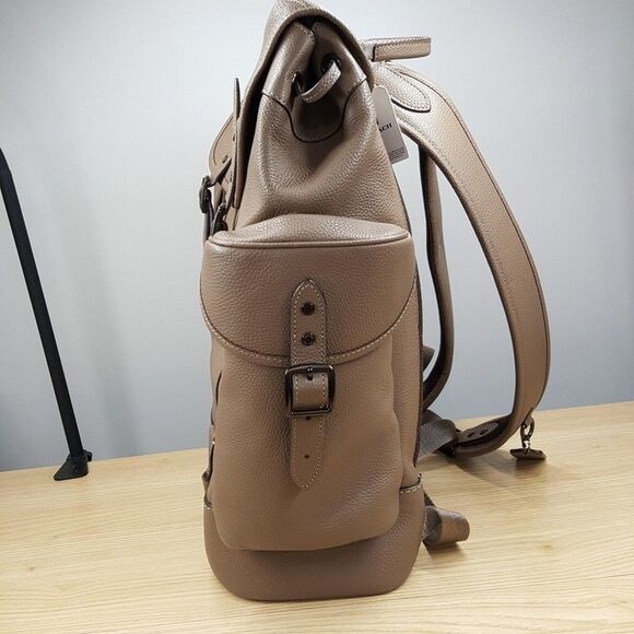 COACH Mens Hitch Backpack Pebbled Leather Suede Lining in Dark Stone - Picture 2 of 13
